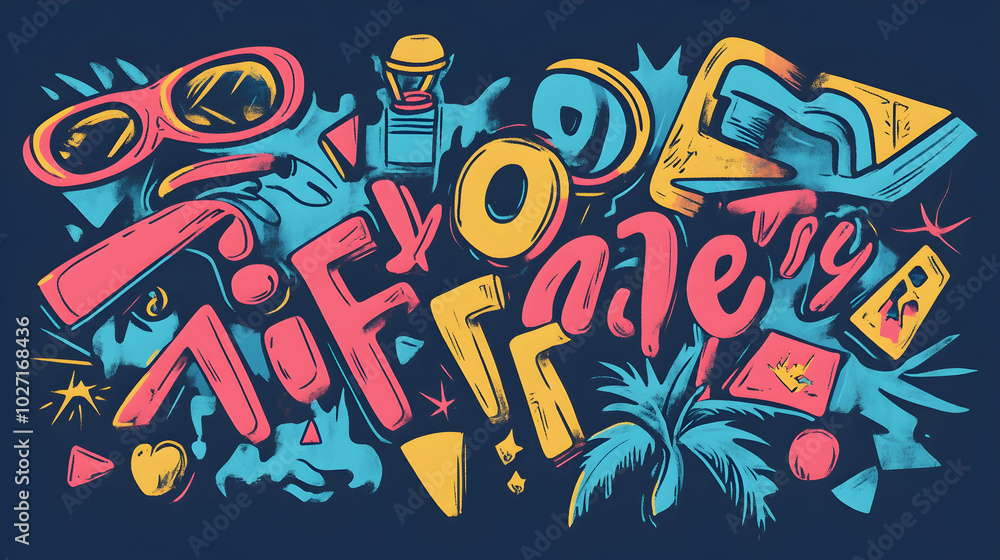 Set of playful 90s life lettering, ideal for t-shirts, party posters, and retro-themed designs - Set of playful 90s life lettering, ideal for t-shirts, party posters, and retro-themed designs -
