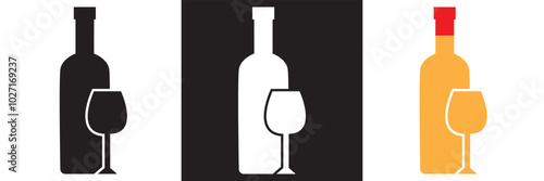 Wine bottle and glass icon vector graphic as alcohol drinks beverages sign simple pictogram art image . Vector illustration isolated on white and black background. EPS 10