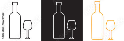 Wine bottle and glass icon vector graphic as alcohol drinks beverages sign simple pictogram art image . Vector illustration isolated on white and black background. EPS 10