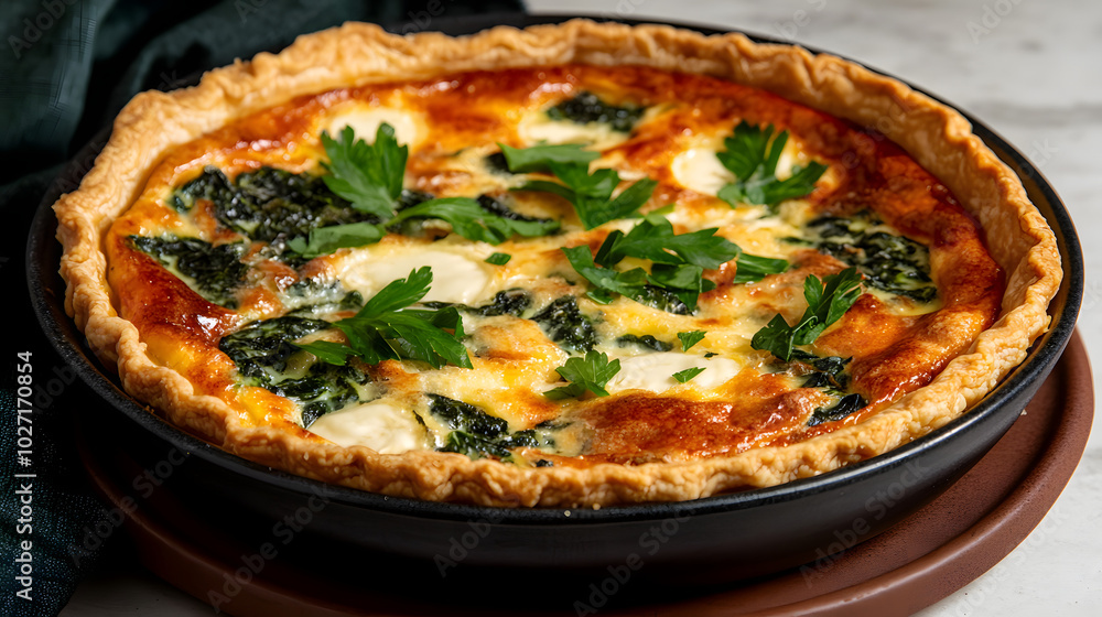 Delicious Spinach and Cheese Quiche in a Pie Pan Delicious Spinach and Cheese Quiche in a Pie Pan