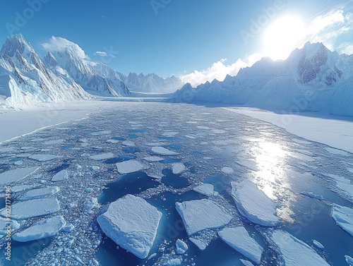 Frozen Landscape: Majestic Mountains and Icy Waters photo