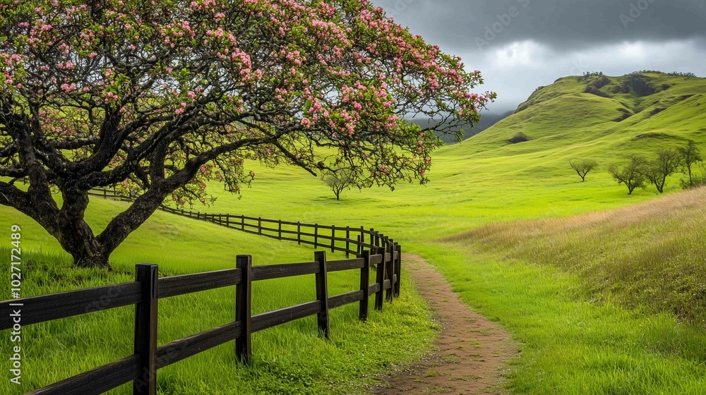 Fenced pasture tree grassy hills background phone natural landscape beauty blossoming path heaven greens wall
Fenced pasture tree grassy hills background phone natural landscape beauty blossoming path heaven greens wall