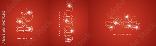 Wallpaper Mural 2025 Happy New Year event ultra modern neon line design numbers typography. Set collection of 2025 white red icon logo with sparkle firework for calendar, poster, banner and social media template Torontodigital.ca