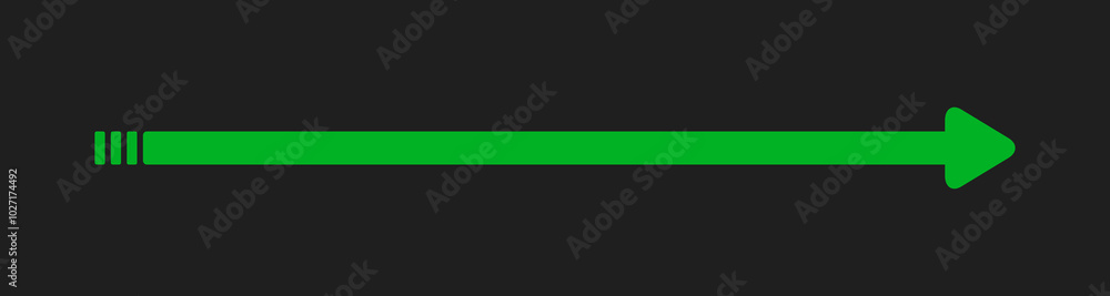Straight Long Arrow. Horizontal pointer to the right. Navigation element. Vector illustration isolated on black background. Green simple symbol for measuring. Straight Long Arrow. Horizontal pointer to the right. Navigation element. Vector illustration isolated on black background. Green simple symbol for measuring.