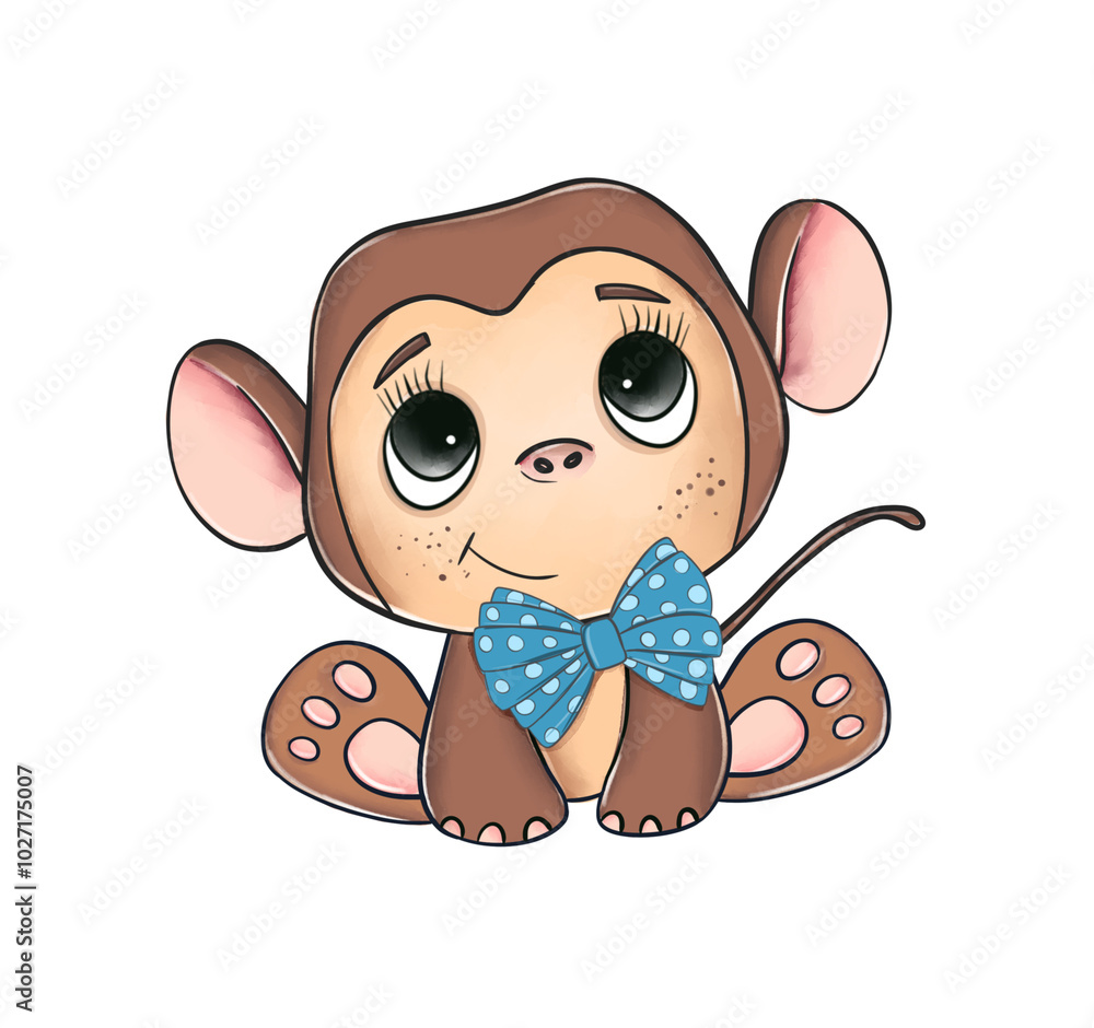 Cute watercolor baby Monkey. Hand drawn illustration. Painting isolated on white background. Cute watercolor baby Monkey. Hand drawn illustration. Painting isolated on white background.