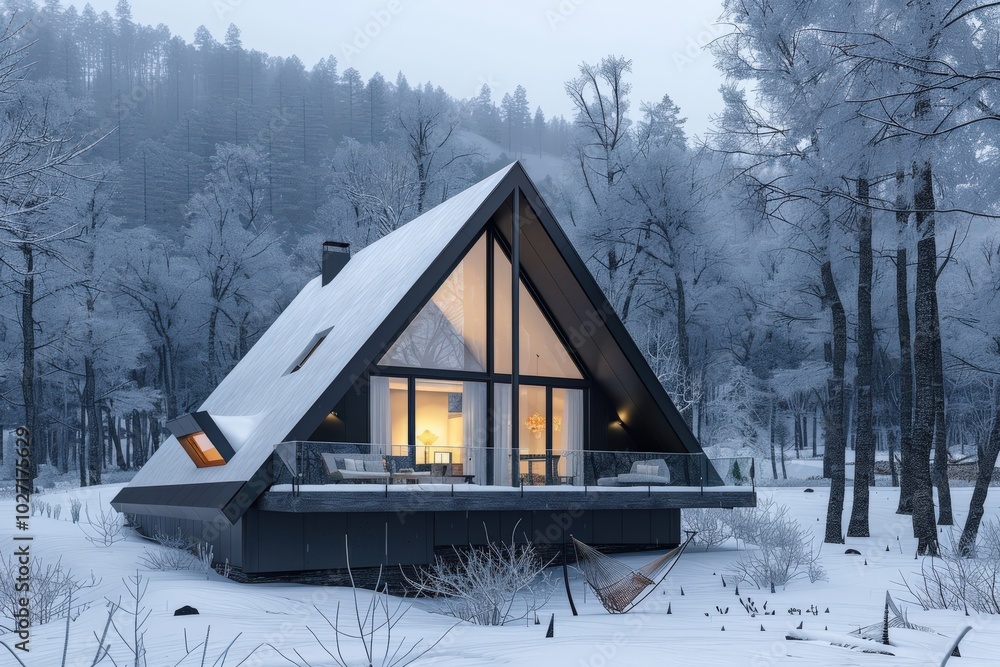 A small cabin in the woods with a snow covered roof,generative ai image A small cabin in the woods with a snow covered roof,generative ai image