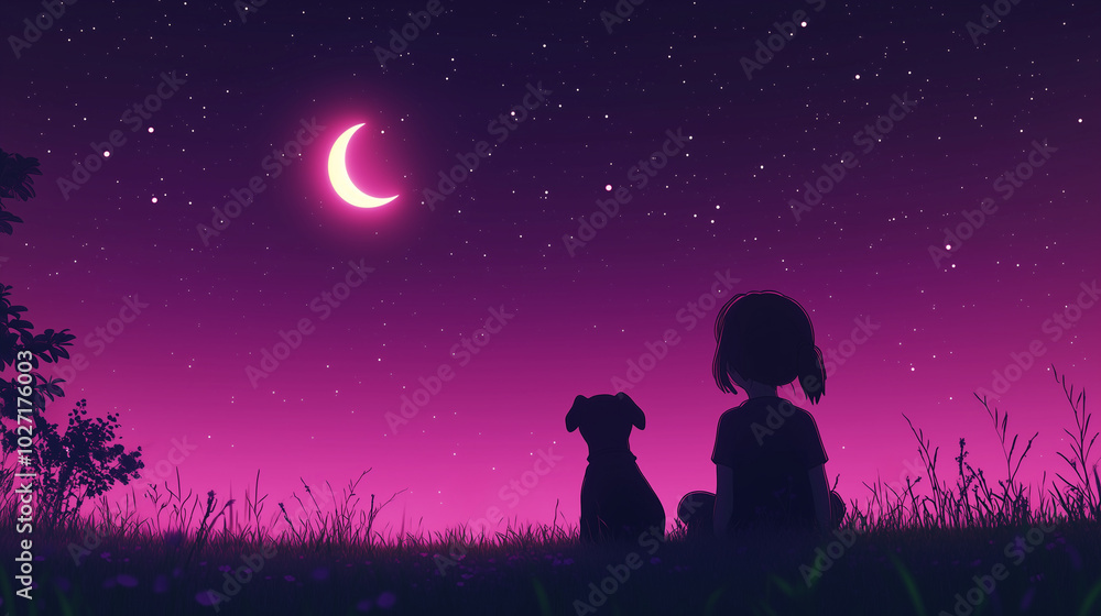girl sitting with her dog on grass at sunset, true friendship concept girl sitting with her dog on grass at sunset, true friendship concept