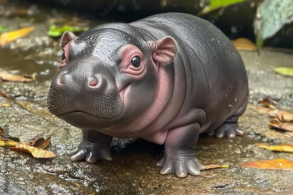 Cute Baby Pygmy Hippo. Generative AI. Cute Baby Pygmy Hippo. Generative AI.