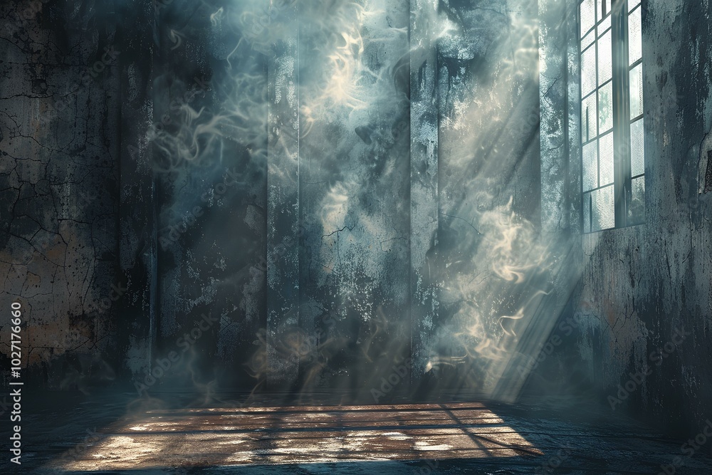 A room with a beam of light coming out of the window A room with a beam of light coming out of the window