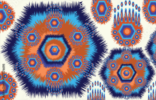 Ikat ethnic tribal ,handmade native pattern motif. Ethnic ikat abstract background art.Ikat geometric  ethnic oriental seamless pattern.Design for fabric pattern , textile ,printing and other project.