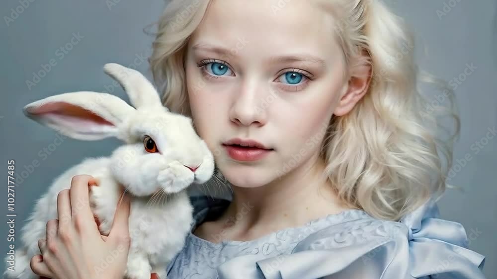 Portrait of a beautiful and noble girl Alice with a white rabbit Portrait of a beautiful and noble girl Alice with a white rabbit