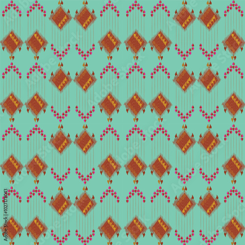 Ikat ethnic tribal ,handmade native pattern motif. Ethnic ikat abstract background art.Ikat geometric  ethnic oriental seamless pattern.Design for fabric pattern , textile ,printing and other project.