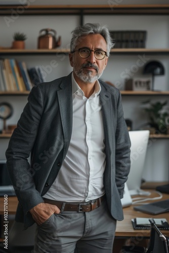 A Happy mature businessman looking at camera while stand