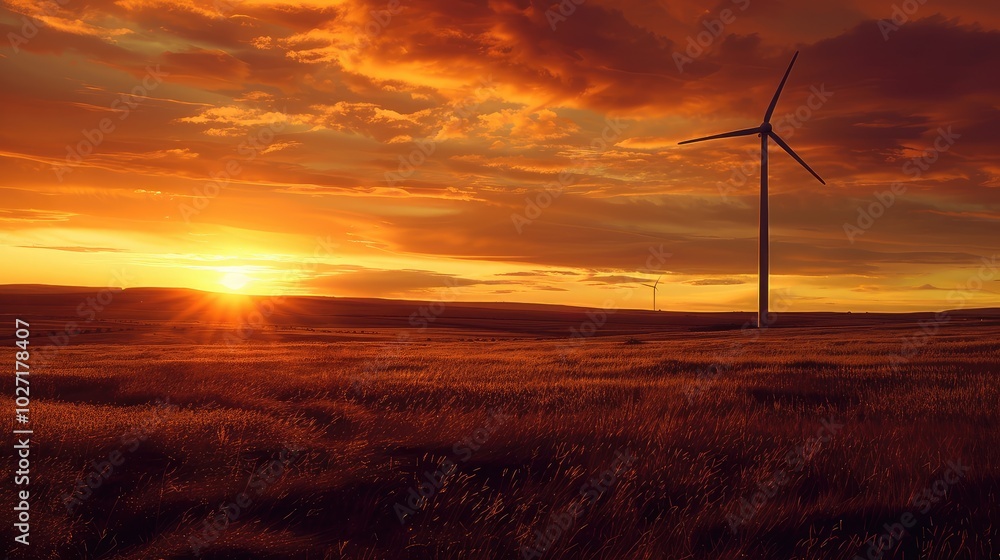 Wind Turbine During a Stunning Sunset Wind Turbine During a Stunning Sunset