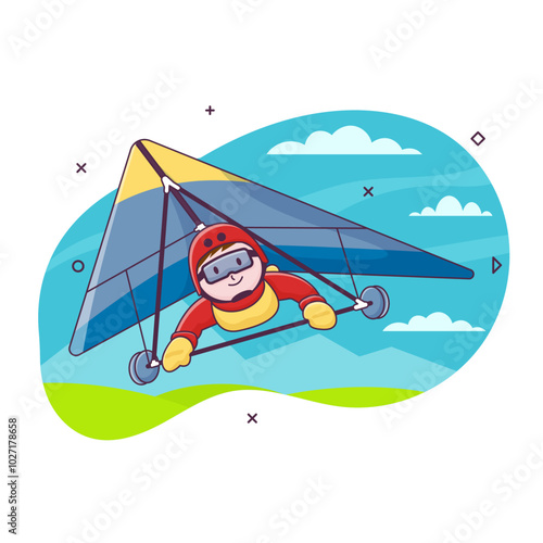Have Fun with Hang Gliding. Man Flying on Hang Glider In Air