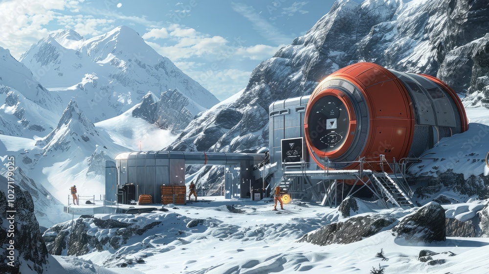 Futuristic Snowy Mountain Research Station Futuristic Snowy Mountain Research Station
