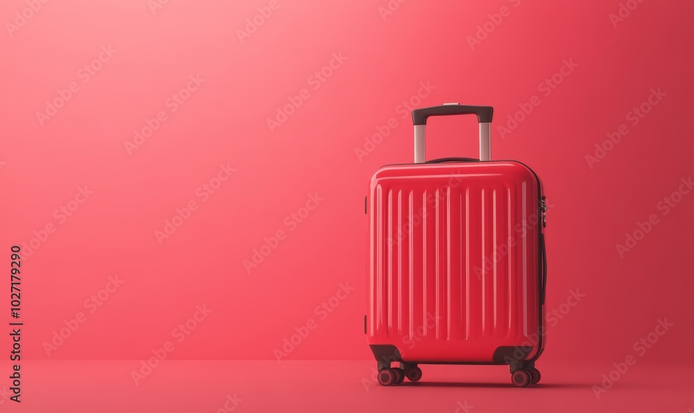 Red suitcase on pink background with copy space. Red suitcase on pink background with copy space.