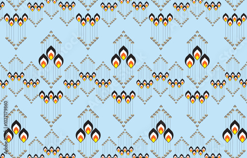 Ikat ethnic tribal ,handmade native pattern motif. Ethnic ikat abstract background art.Ikat geometric  ethnic oriental seamless pattern.Design for fabric pattern , textile ,printing and other project.