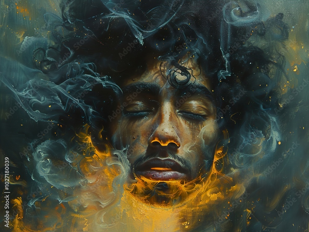 Mystical Portrait: Man in Golden Smoke Mystical Portrait: Man in Golden Smoke
