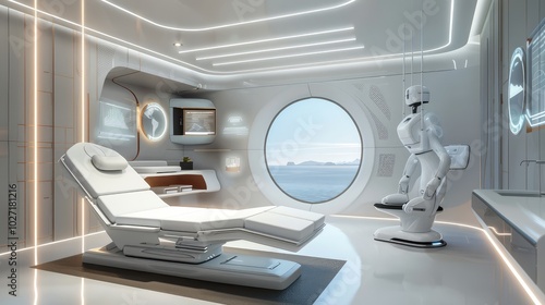 Futuristic Medical Room With Robot Assistant