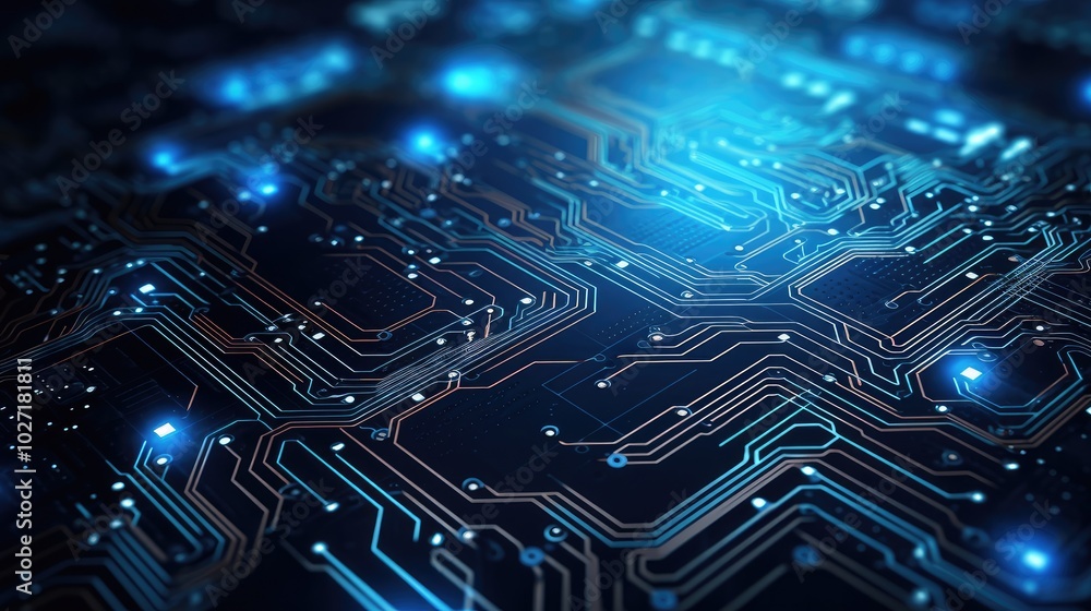 Futuristic Circuit Board with Glowing Elements Futuristic Circuit Board with Glowing Elements