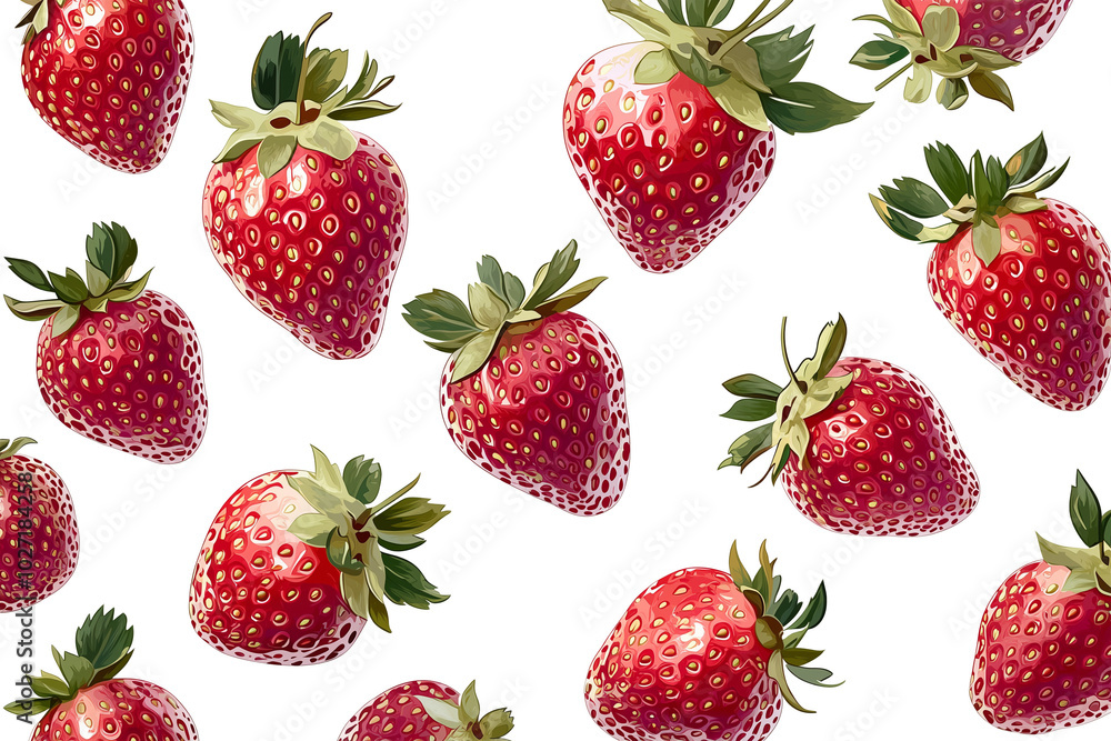 Red Strawberries Pattern: Fresh and Juicy Fruit Background Red Strawberries Pattern: Fresh and Juicy Fruit Background