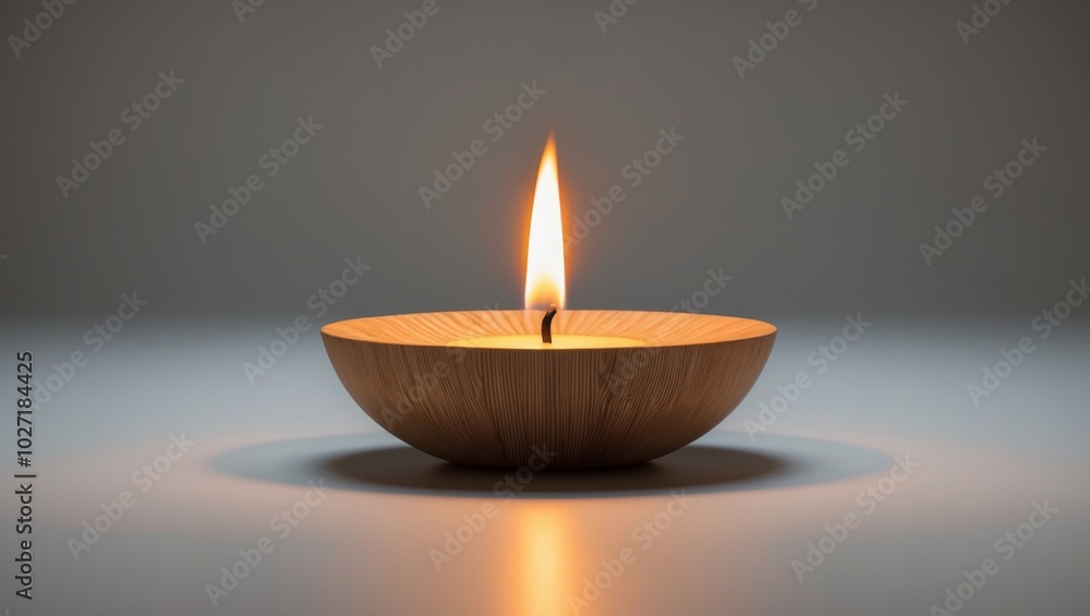 Burning Wooden Candle Holder on Black Background. Burning Wooden Candle Holder on Black Background.