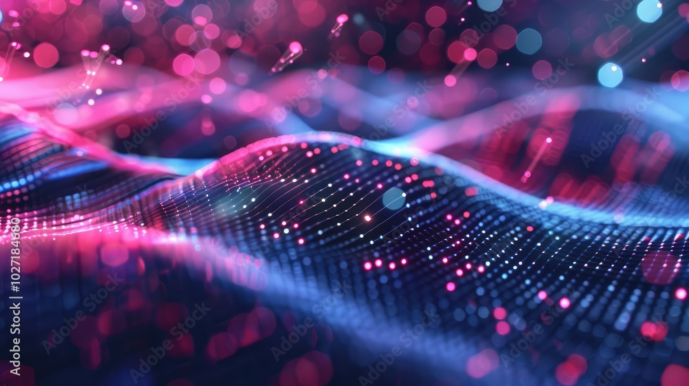 Abstract Digital Waveform with Glowing Particles Abstract Digital Waveform with Glowing Particles