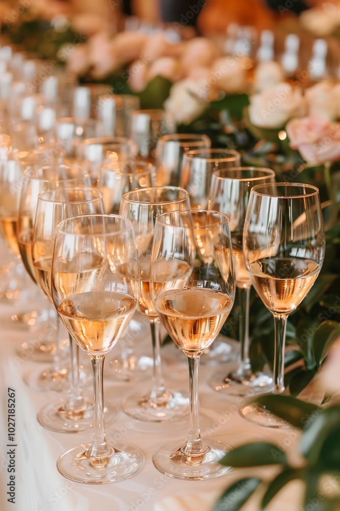 A glasses with champagne are on the table