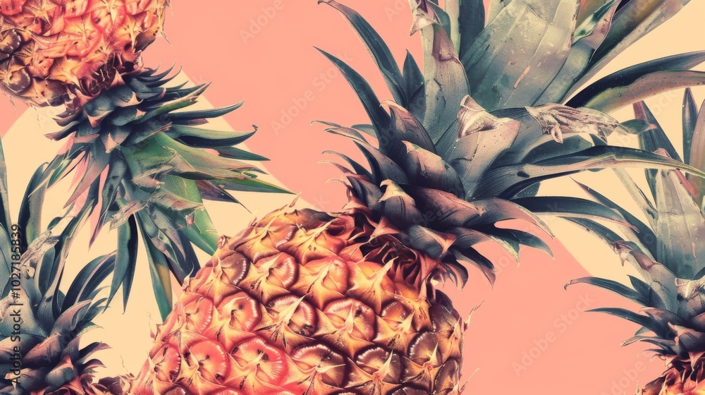 Obraz premium Vibrant Pineapples on a Colorful Clean Background