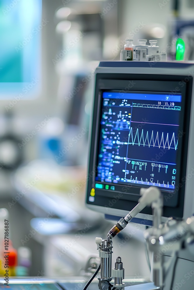Contemporary medical facility displays critical vital signs on sophisticated monitors. Contemporary medical facility displays critical vital signs on sophisticated monitors.