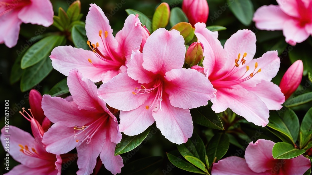 Elegant azelia bush depiction, great for outdoor landscaping concepts, gardening tools promotions, or nature-themed illustrations Elegant azelia bush depiction, great for outdoor landscaping concepts, gardening tools promotions, or nature-themed illustrations