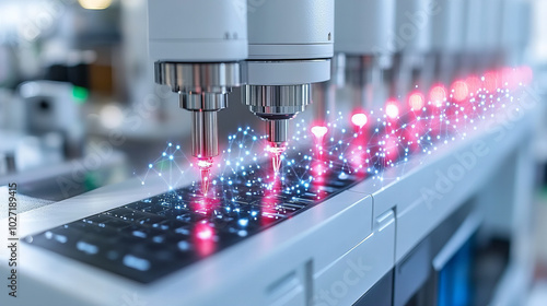 High tech barcode scanner with laser technology and glowing lights