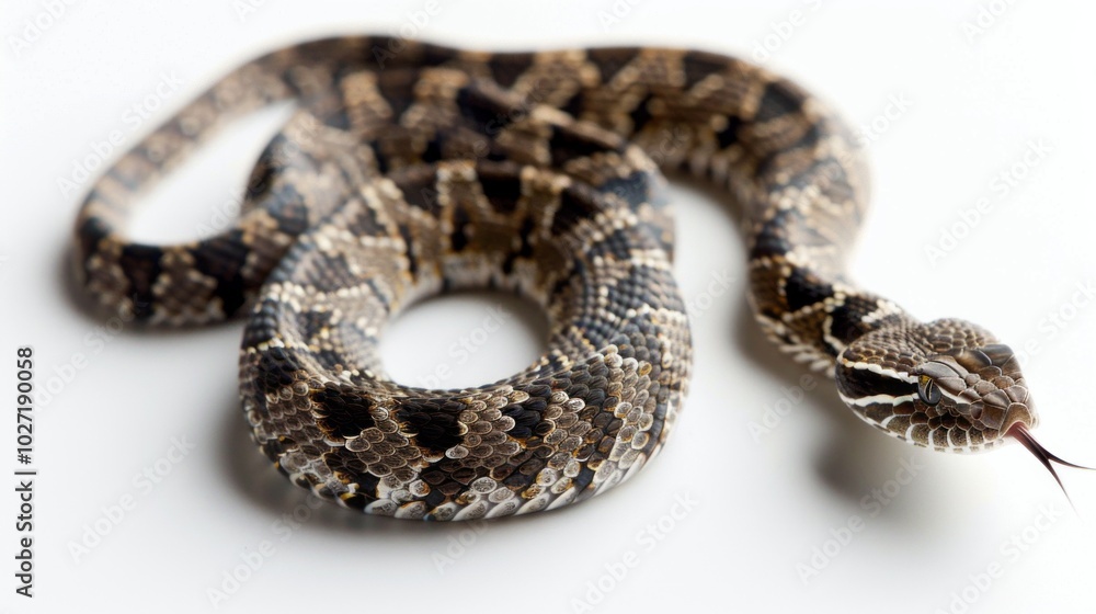 Fototapeta premium A snake is curled up on a white background