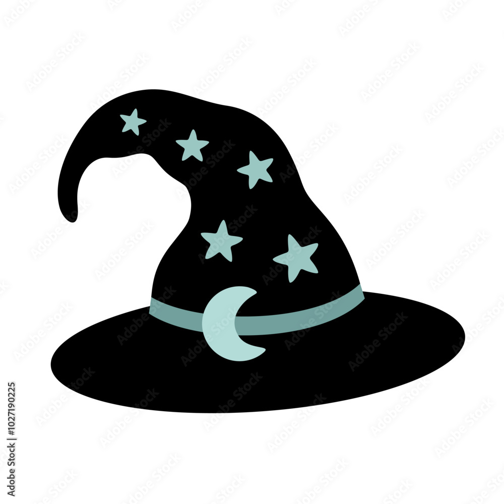 Fototapeta premium Witch hat clipart. Spooky Halloween festive element. Vector illustration in flat style