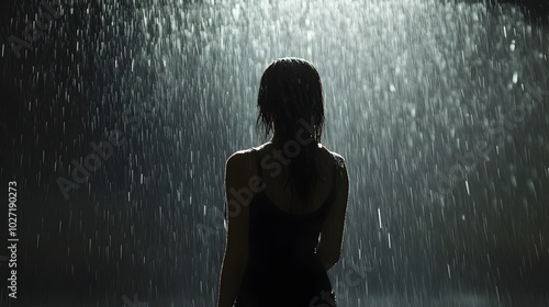 Solitary Figure in a Rainstorm Dramatic Silhouette Against the Elements