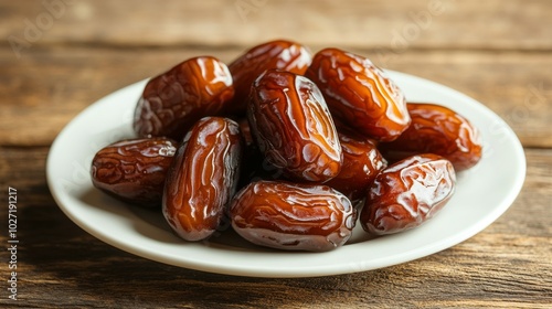 Close-up of Dates on a White Plate