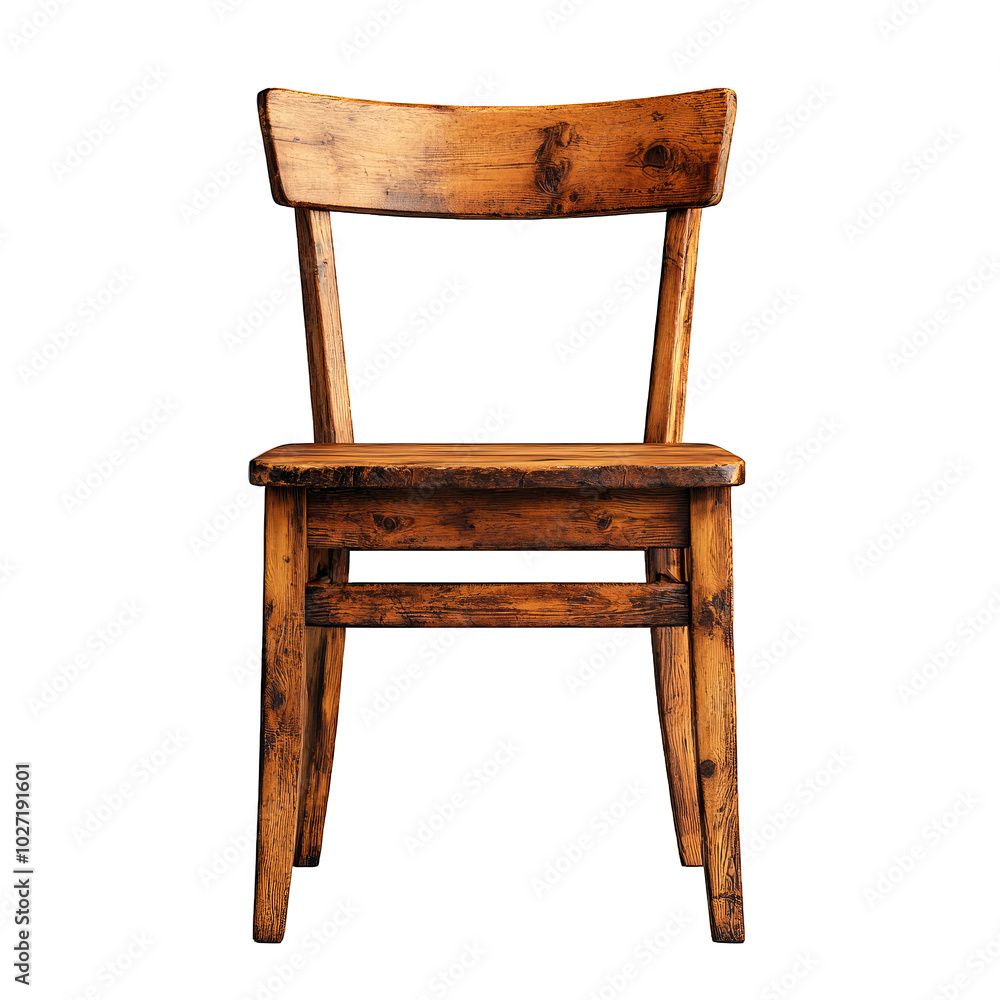 Front view of a rustic wooden chair isolated on a cut out PNG transparent background Front view of a rustic wooden chair isolated on a cut out PNG transparent background
