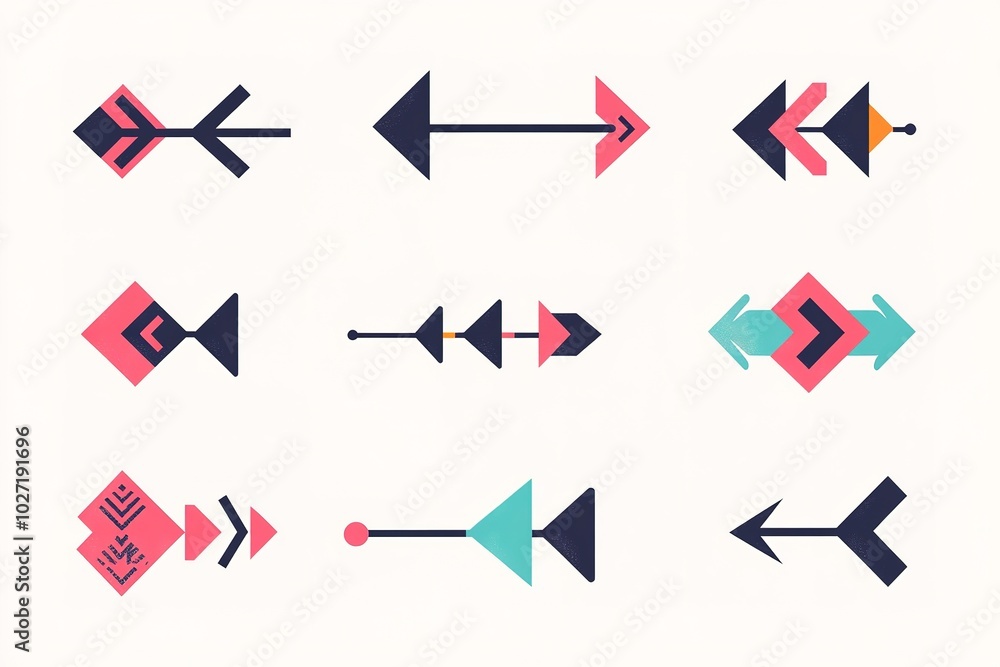 A collection of simple arrow icons, on a white background, vector graphics, simple shapes, vector style, vector illustration, simple design, flat colors, simple shapes, minimalistic, simple lines A collection of simple arrow icons, on a white background, vector graphics, simple shapes, vector style, vector illustration, simple design, flat colors, simple shapes, minimalistic, simple lines