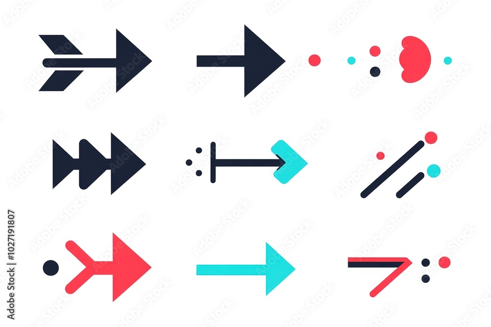 A collection of simple arrow icons, on a white background, vector graphics, simple shapes, vector style, vector illustration, simple design, flat colors, simple shapes, minimalistic, simple lines A collection of simple arrow icons, on a white background, vector graphics, simple shapes, vector style, vector illustration, simple design, flat colors, simple shapes, minimalistic, simple lines
