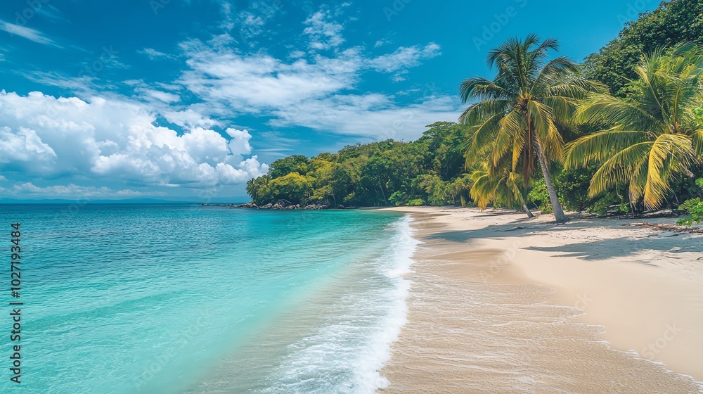 Fototapeta premium Tropical beach with clear water and palm trees.