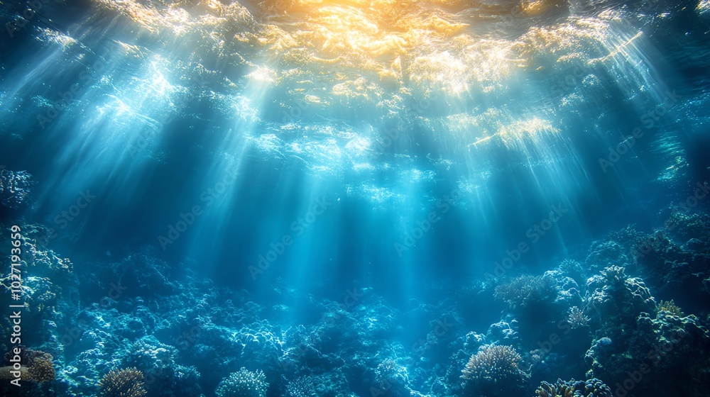 Fototapeta premium Underwater scene with rays of sunlight
