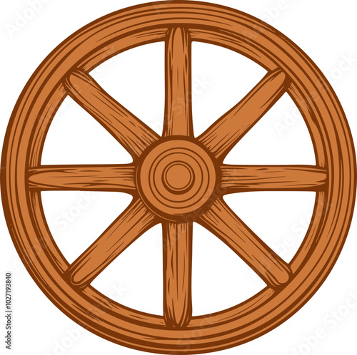 Wooden wheel drawing clipart design illustration