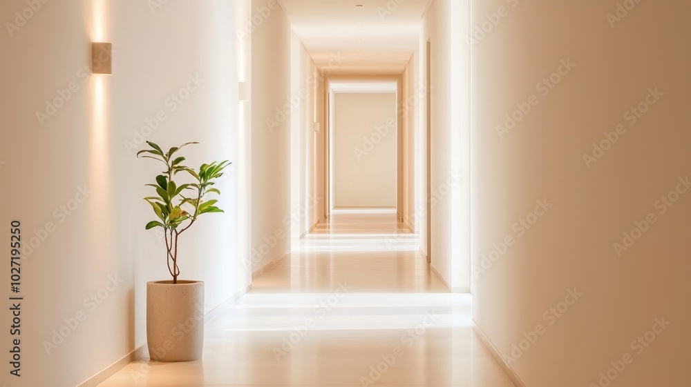 Fototapeta premium Modern Hallway with Smart Motion-Activated Lighting for Convenience and Energy Efficiency in Home Design,3D rendering
