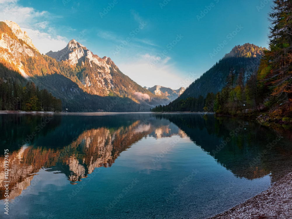 Fototapeta premium calm lake with mountains
