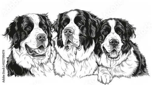 Three Saint Bernards on Clean White Background photo