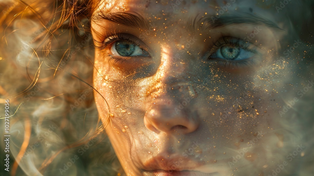 Golden Haze: A Dreamy Portrait of a Woman's Face Golden Haze: A Dreamy Portrait of a Woman's Face