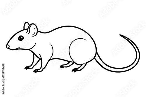 simple icon Children coloring book page, line art, monochrome black and white, cartoon outline cute style, illustration of a rat mouse mice