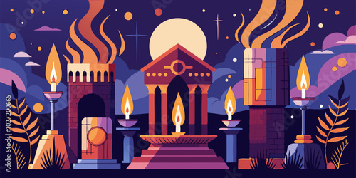 Mystical all souls day celebration with illuminated candles and surreal landscape