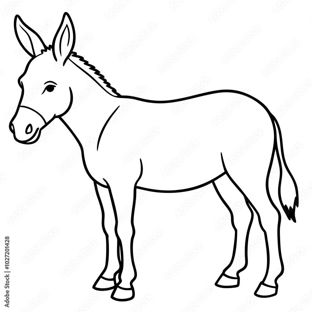 simple icon Children coloring book page, line art, monochrome black and white, cartoon outline cute style, illustration of a donkey simple icon Children coloring book page, line art, monochrome black and white, cartoon outline cute style, illustration of a donkey